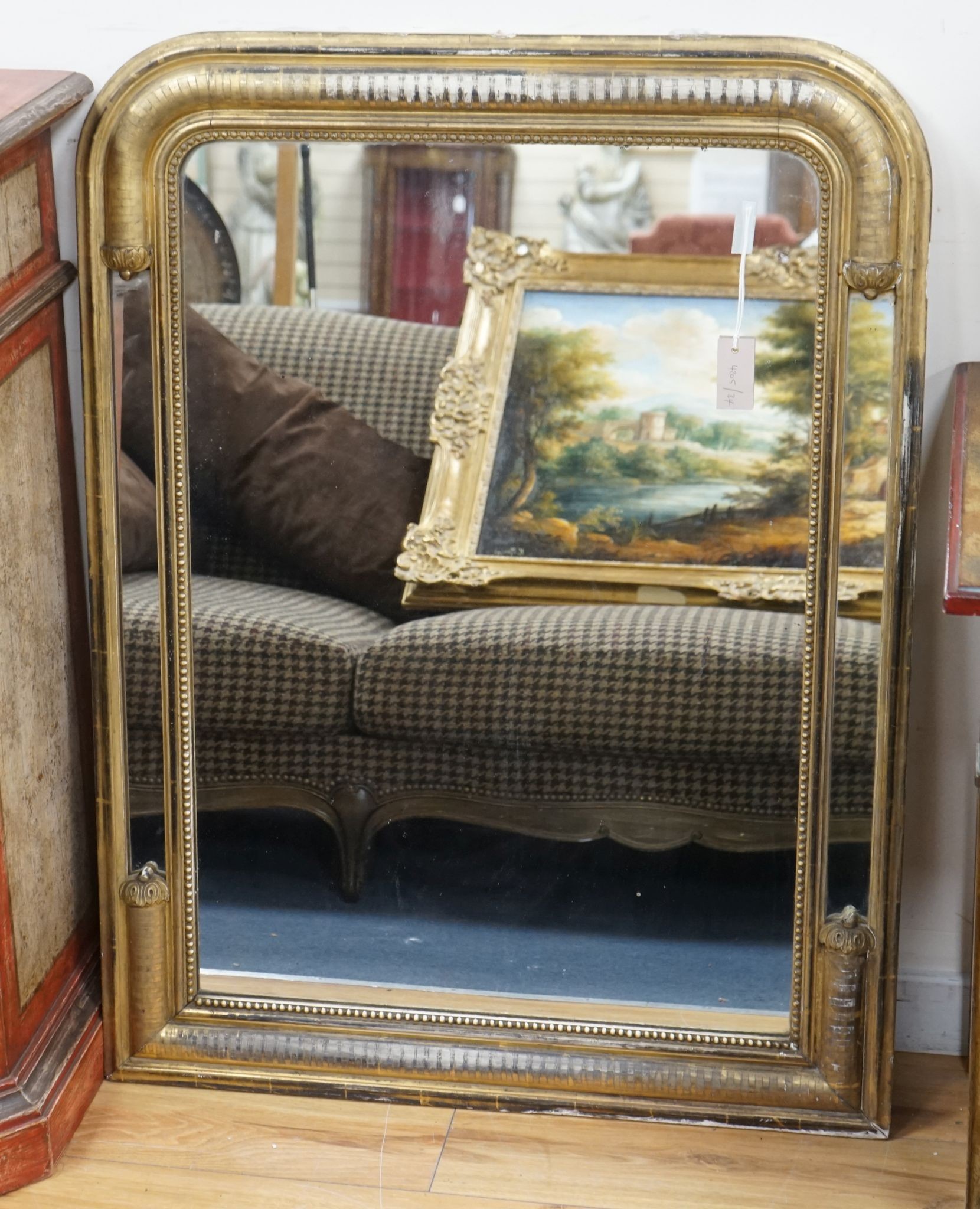 A 19th century French giltwood overmantel mirror, width 82cm, height 110cm